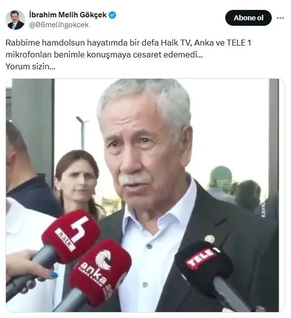 Melih Gökçek, Bülent Arınç'ın fotoğrafını paylaşıp öfke kustu: ''Benimle konuşmaya cesaret edemedi'' - Resim : 1