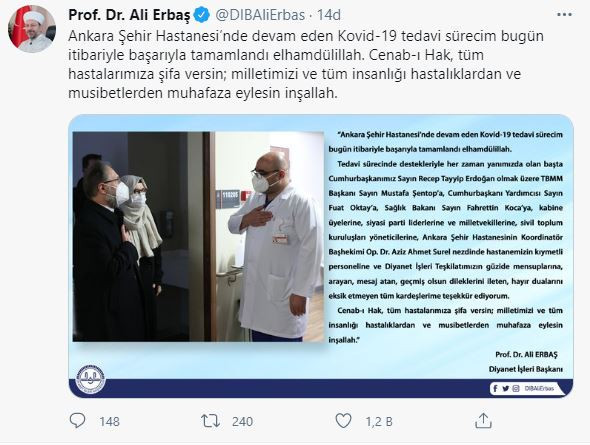 Diyanet İşleri Başkanı Ali Erbaş taburcu oldu - Resim : 1