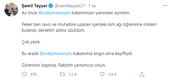 Şamil Tayyar’dan flaş Soylu paylaşımı: Az önce yanından ayrıldım… - Resim : 1