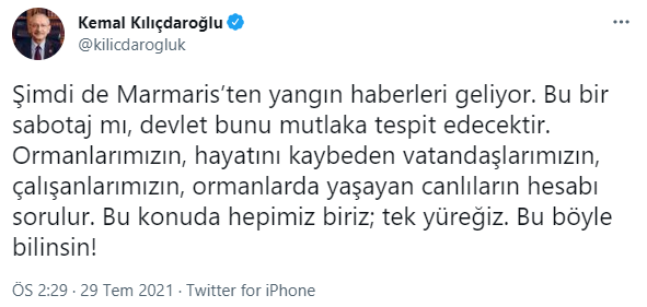 Kılıçdaroğlu'ndan orman yangınlarıyla ilgili flaş açıklama - Resim : 1