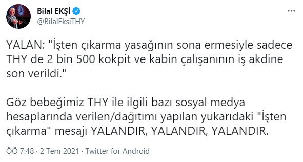 THY, 2 bin 500 kişinin işten çıkarıldığı iddiasını yalanladı - Resim : 1