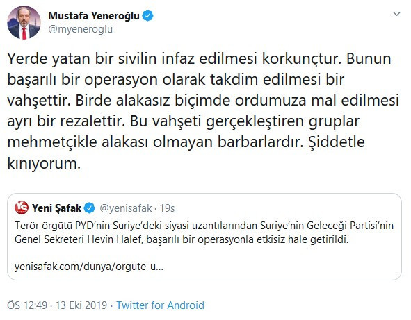 AKP’li vekil Yeni Şafak’a tepki gösterdi: Korkunç, vahşet, rezalet, barbarlık, şiddetle kınıyorum - Resim : 1