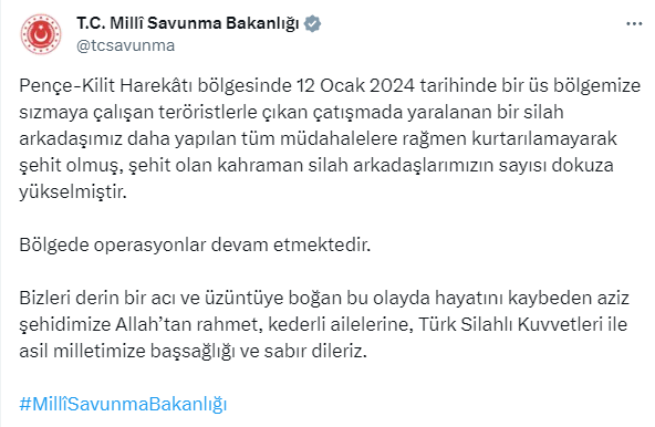 Pençe Kilit Harekatı bölgesinde 9 askerimiz şehit oldu - Resim : 1