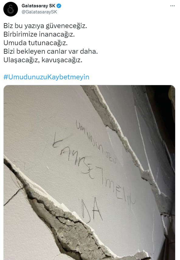 Galatasaray'dan "Umudunuzu kaybetmeyin" paylaşımı: Biz bu yazıya güveneceğiz - Resim : 1