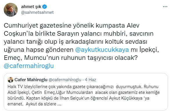 Aykut Küçükkaya’dan Ahmet Şık’a Halk Gazete tepkisi! “Yalan ve çamur çukurunda debelenen bir isim…” - Resim : 1