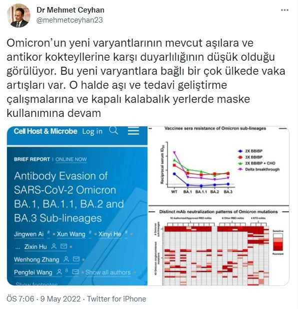 Prof. Dr. Ceyhan'dan yeni varyant uyarısı: Kapalı yerlerde maske kullanımına devam - Resim : 1