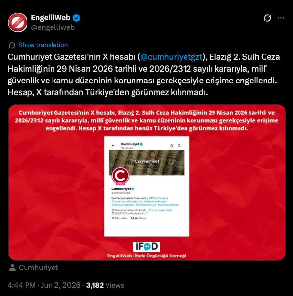 Cumhuriyet gazetesinin X hesabına erişim engeli kararı! - Resim : 1