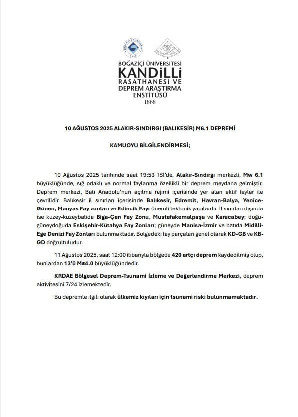 Balıkesir depremi sonrası Kandilli'den tsunami açıklaması - Resim : 1