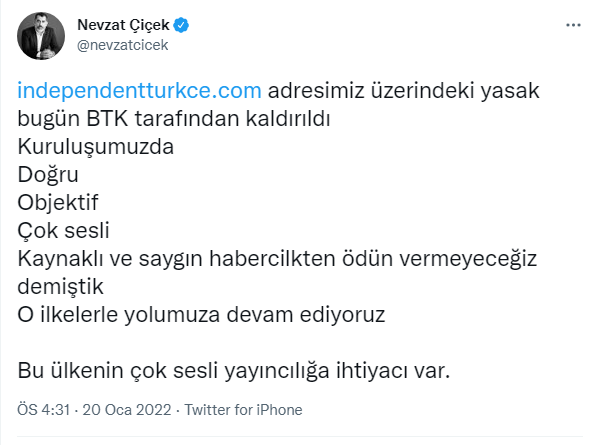 Independent Türkçe'ye uygulanan erişim yasağı kaldırıldı - Resim : 1