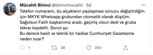 Mücahit Birinci AK Parti MKYK WhatsApp grubundan çıkarıldı mı? - Resim : 1