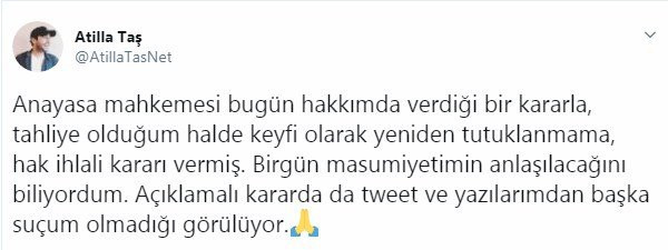 AYM’den Atilla Taş kararı: Hak ihlali yapıldı - Resim : 1