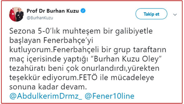 Burhan Kuzu’dan sosyal medyayı sallayan Fenerbahçe paylaşımı! - Resim : 1