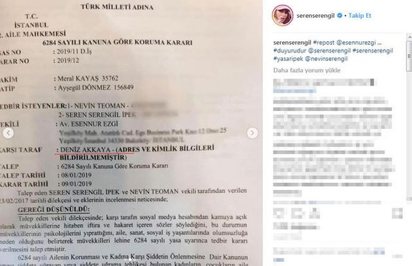 Seren Serengil'den Deniz Akkaya'ya uzaklaştırma kararı - Resim : 1
