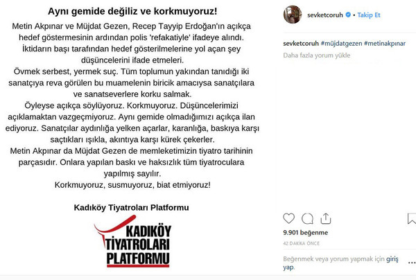 Şevket Çoruh'tan Metin Akpınar ve Müjdat Gezen'e destek: Korkmuyoruz, susmuyoruz! - Resim : 1