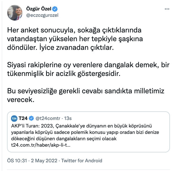 CHP’li Özel’den AKP’li Turan’a ‘dangalaklar’ yanıtı:  İyice zıvanadan çıktılar - Resim : 1