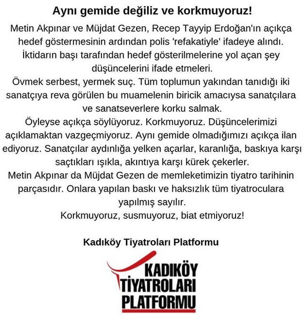 Şevket Çoruh'tan Metin Akpınar ve Müjdat Gezen'e destek: Korkmuyoruz, susmuyoruz! - Resim : 2