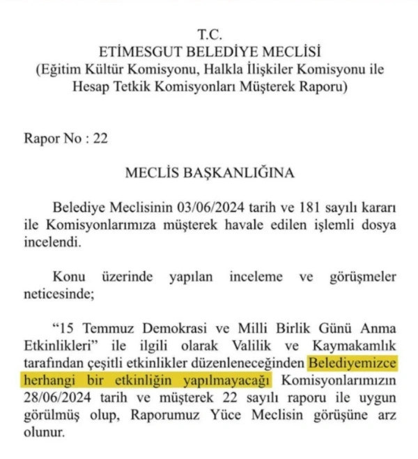 Etimesgut Belediyesi 15 Temmuz'da program yapmayacak - Resim : 1