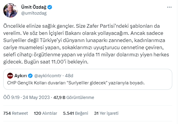 Bakanlık karşılığı mı anlaştılar? Ümit Özdağ'ın attığı tweet kafaları karıştırdı! - Resim : 1