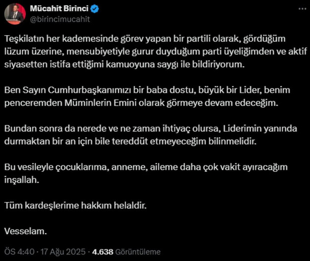 AK Parti'den Mücahit Birinci'ye büyük şok: Kesin ihraç talebiyle disipline sevk edildi - Resim : 1