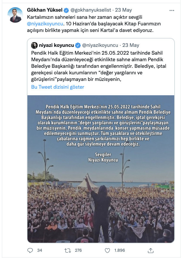 Konseri iptal edilen Niyazi Koyuncu’ya Kartal Belediye Başkanı’ndan davet - Resim : 1