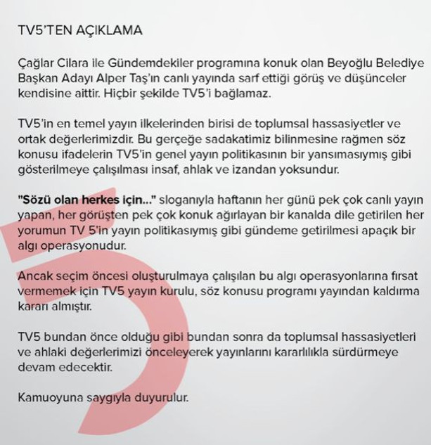 TV 5 Çağlar Cilara'nın programını yayından kaldırdı - Resim : 1