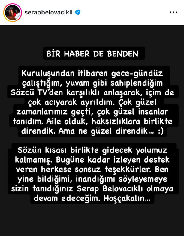 &Uuml;nl&uuml; ekran y&uuml;z&uuml; S&ouml;zc&uuml; TV&rsquo;ye veda etti! &lsquo;Gidecek yolumuz kalmamış&hellip;&rsquo; - Resim : 1