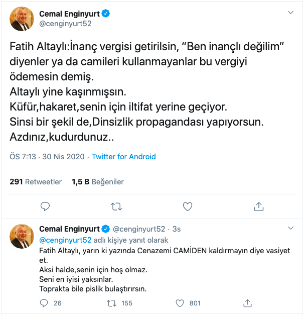 MHP'li Cemal Enginyurt'tan Fatih Altaylı'ya olay tepki: Seni istersen yaksınlar! - Resim : 1