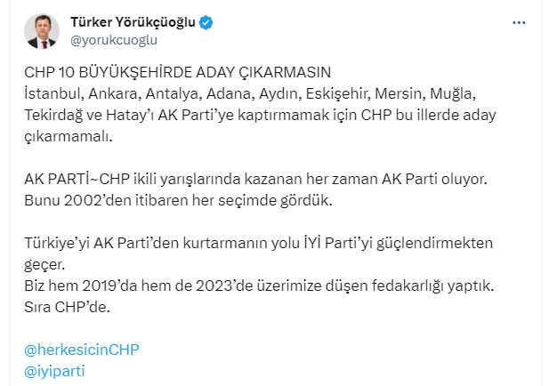 İYİ Parti’den CHP’ye aday çıkarmayın çağrısı - Resim : 1