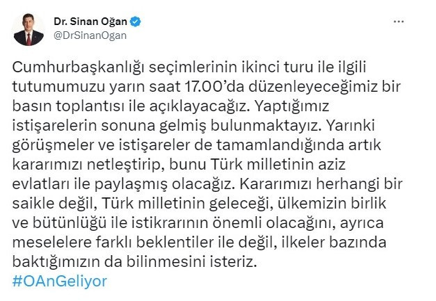 Sinan Oğan yaptığı paylaşımda ne demek istedi? Hulki Cevizoğlu 'hayırlı olsun' diyerek yorumladı - Resim : 1