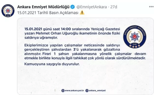 Gazeteci Orhan Uğuroğlu'na saldıran 3 kişi yakalandı - Resim : 1