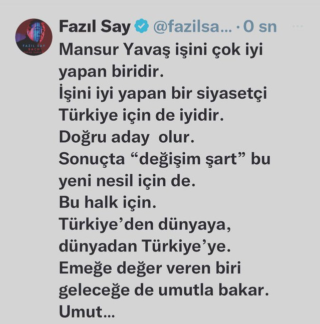 Fazıl Say'dan cumhurbaşkanlığı adayı çıkışı: Doğru aday olur - Resim : 1