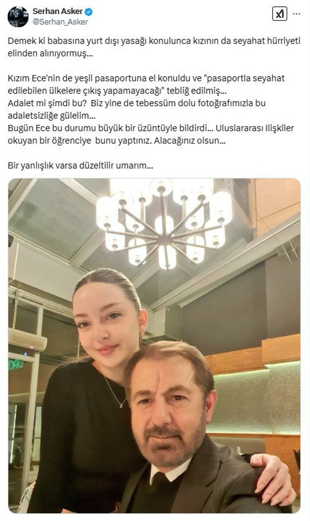 Yurt dışı yasağı konulmuştu... Serhan Asker’den kızının pasaportuna el konulmasına tepki - Resim : 2