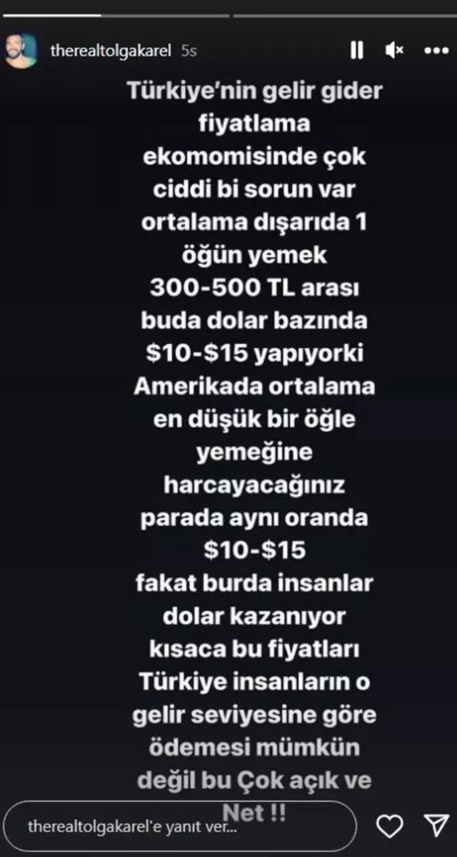 Türkiye'yi terk eden Tolga Karel'i yemek fiyatları rahatsız etti! 'Dolar bazında...' - Resim : 1