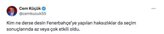 Seçim sonuçları sonrası Cem Küçük'ten paylaşım! Fenerbahçe detayı dikkat çekti - Resim : 1
