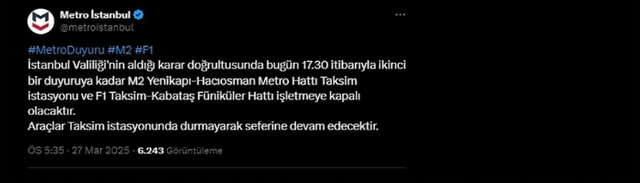 İstanbul Valiliği karar aldı... Bazı metro istasyonları kapatıldı! - Resim : 1