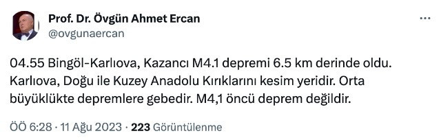 Prof. Dr. Övgün Ahmet Ercan’dan Bingöl depremi hakkında açıklama: Öncü deprem değil - Resim : 1