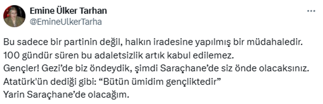 Yıllar önce partiden ayrılmıştı... Emine Ülker Tarhan'dan 'Saraçhane' desteği! - Resim : 1