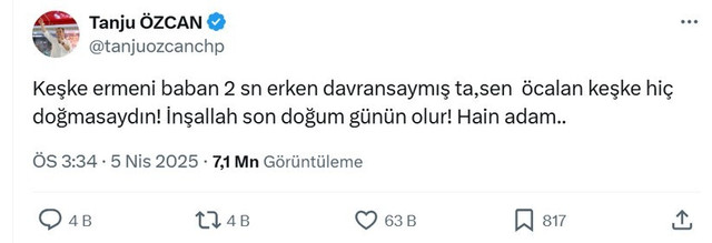 Tanju Özcan'ın Öcalan ve Ermeni sözlerine tepki! Paylaşımı kızdırdı... - Resim : 1