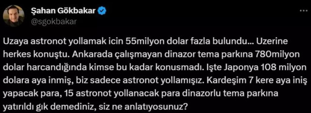 Şahan Gökbakar Melih Gökçek'i unutmadı! Dinozor parklı 'uzay bileti' hesabı! - Resim : 1