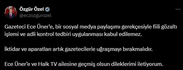 Özgür Özel'den Ece Üner soruşturmasına tepki: "Kabul edilemez..." - Resim : 1