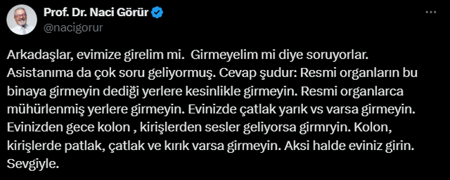 'Evlere girelim mi?' sorusunu yanıtladı: Prof. Dr. Naci Görür'den madde madde açıklama! - Resim : 1