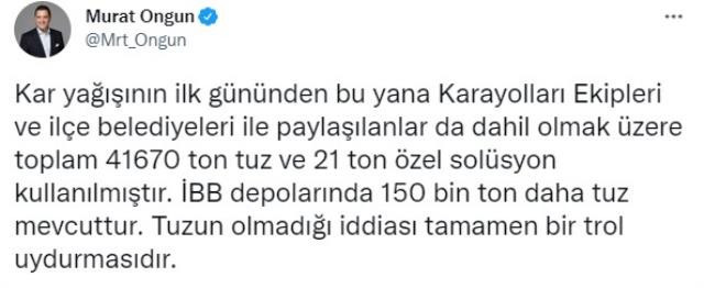 İBB Başkanı İmamoğlu'ndan "Tuz yok" iddialarına yanıt: Şimdiye kadar 55 bin ton tuz kullandık - Resim : 1