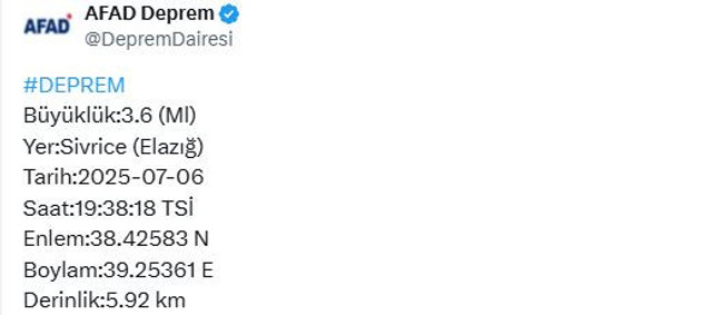 Elazığ'da panik yaratan deprem! AFAD duyurdu - Resim : 1