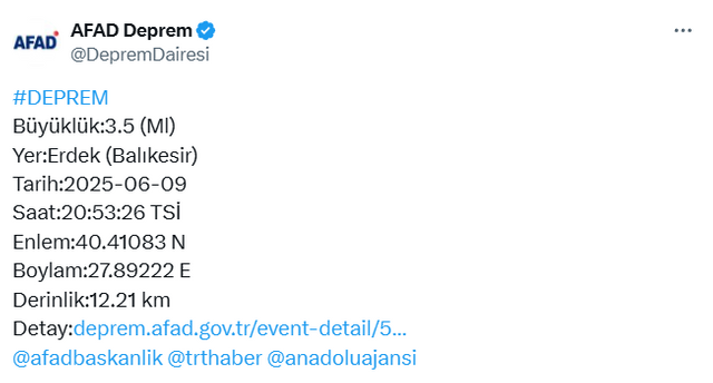 AFAD açıkladı... Balıkesir'de deprem oldu! - Resim : 1