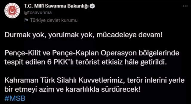 Terör örgütüne peş peşe darbeler vuruluyor! MSB son gelişmeyi duyurdu - Resim : 1