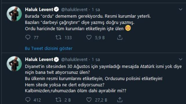 Haluk Levent isyan etti! "Diyanet'in mesajında Atatürk ismi yok diye..." - Resim : 1