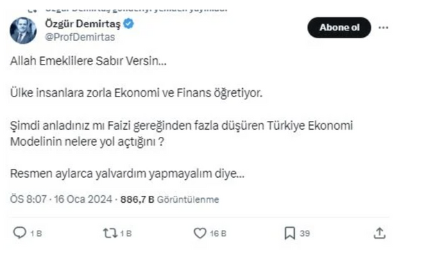 Demirtaş'tan emekli zammına tek cümlelik yorum! ‘Allah sabır versin’ - Resim : 1