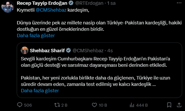 Kardeşlik vurgusu... Cumhurbaşkanı Erdoğan'dan 'Pakistan' paylaşımı! - Resim : 1
