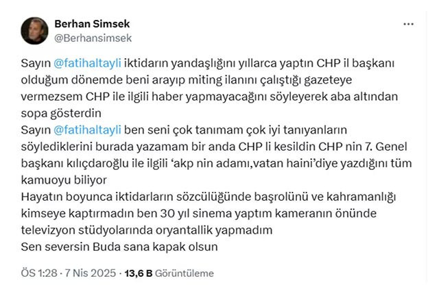 Berhan Şimşek'ten Fatih Altaylı'ya sert cevap! 'Oryantallik sana kapak olsun!' - Resim : 1