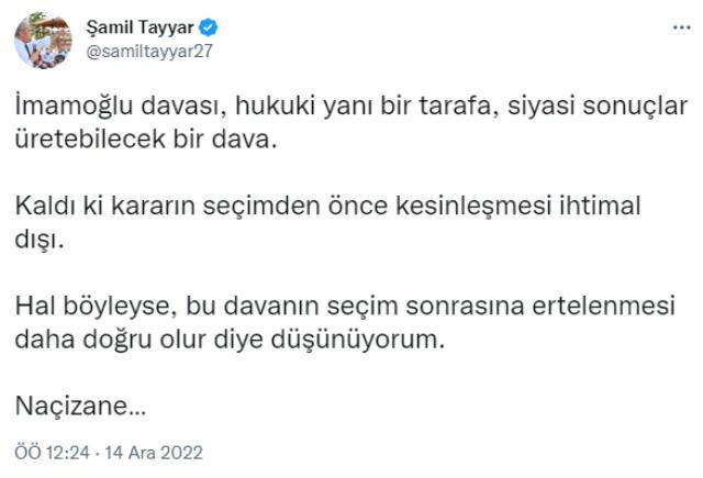 AKP'li Şamil Tayyar'dan İmamoğlu davası öncesi dikkat çeken paylaşım! - Resim : 1